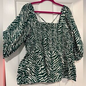 Ava & Viv Green and White Zebra Print Blouse